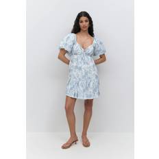 Gina Tricot Puff Sleeve Dress Kukkamekot - Sininen