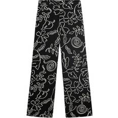Florals Trousers Mango Floral-Print Linen Blend Trousers - Black