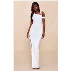 PrettyLittleThing Double Layer Slinky Ruched Shoulder Maxi Dress - White
