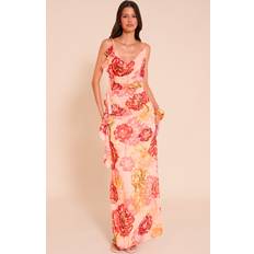 PrettyLittleThing Floral Printed Chiffon Strappy Frill Detail Maxi Dress - Pink