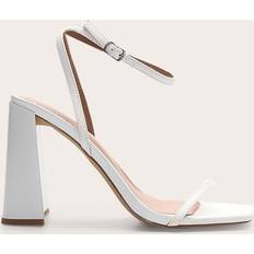 PrettyLittleThing Square Toe High Block Heeled Sandals - White