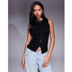River Island Dam Linnen River Island Ribbat Linne Med Knäppning - Svart