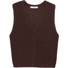 Mango Paloma Cotton Blend Openwork Knitted Vest - Chocolate