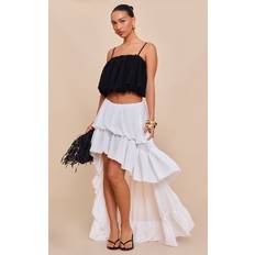 PrettyLittleThing Chiffon Tiered Puffball Waterfall Style Maxi Skirt - White