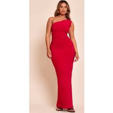 PrettyLittleThing Shape Red One Shoulder Ruched Side Maxi Dress - Red