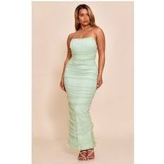 PrettyLittleThing Shape Sage Mesh Corseted Bandeau Maxi Dress - Sage