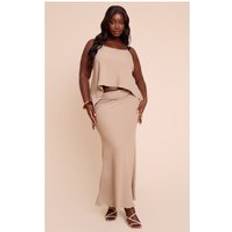 Long Skirts PrettyLittleThing Plus Mushroom Floaty Woven Tie Side Low Rise Maxi Skirt - Mushroom