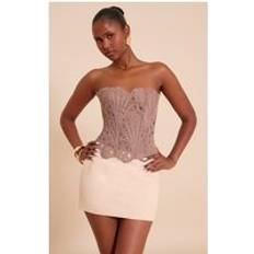 PrettyLittleThing Mushroom Textured Sheer Floral Lace Corset