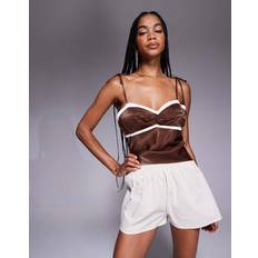 MissyEmpire Gräddvita Boxershorts Linnestil Smockad Midja - Naturlig