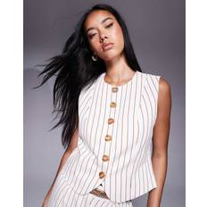 Stripes Outerwear River Island High Neck Waistcoat Co-Ord - White Stripe