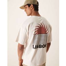 Selected Homme Oversized T-Shirt with Lisbon Back Print - Cream