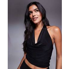 Double Sculpted Slinky Cowl Neck Top - Black