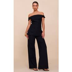 PrettyLittleThing Textured Tailored Wide Leg Trousers - Black