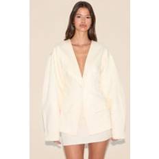 PrettyLittleThing Cocoon Sleeve Cinched Waist Pocket Blazer - Ecru