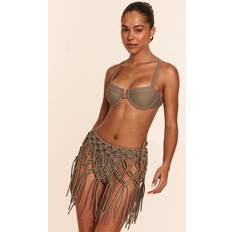 PrettyLittleThing Mini Jupe De Plage En Macrame - Gris Champignon