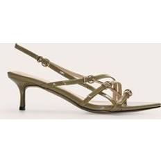 Green - Women Heeled Sandals PrettyLittleThing Pu Point Toe Multi Buckle Low Stiletto Heeled Sandals - Green