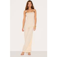 Boat Neck Jumpsuits & Overalls PrettyLittleThing Blend Straight Neck Bead Detail Jumpsuit - Natural