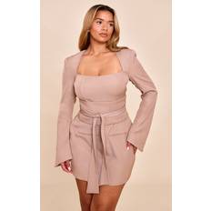 PrettyLittleThing Shape Tailored Sweetheart Belted Mini Dress - Taupe