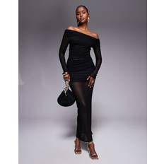 Mesh Insert Bardot Maxi Dress - Black