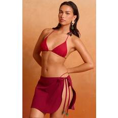 Röda Saronger & Kimonos PrettyLittleThing Deep Red Linen Look Bead Trim Sarong