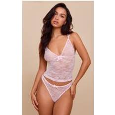 Pink Lingerie Sets PrettyLittleThing Baby Lace Cami And Thong Lingerie Set - Pink