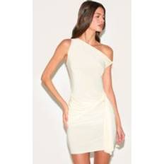 PrettyLittleThing Double Slinky Ruched Draped Detail Mini Dress - Yellow