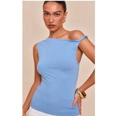 Blue Tank Tops PrettyLittleThing Soft Cotton Twist Detail Long Vest Top - Sky Blue