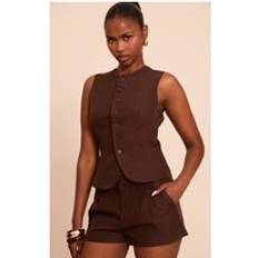 Brown Vests PrettyLittleThing Tailored Woven Vest - Chocolate