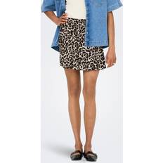Only Leopard Kläder Only Leopardmönstrad Skort Med Resår I Midjan - Naturlig