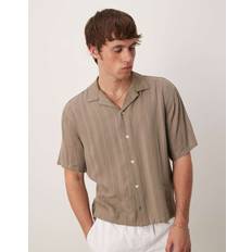 Abercrombie & Fitch Men Shirts Abercrombie & Fitch Long Sleeve Cropped Lightweight Shirt Grey