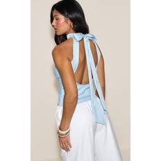 PrettyLittleThing Woven Highneck Tie Detail - Blue