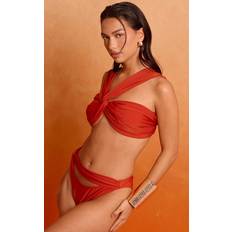 PrettyLittleThing Rust Ruched Waist Strap Bikini Bottoms - Orange