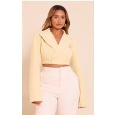 Women - Yellow Blazers PrettyLittleThing Shape Butter Yellow Tailored Asymetrical Cropped Adjustable Waist Blazer - Yellow