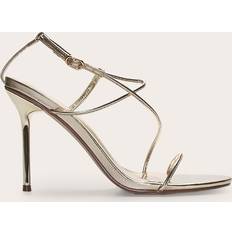 Yellow Heeled Sandals PrettyLittleThing Gold Pu Round Toe Strappy High Stiletto Heeled Sandals - Yellow
