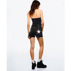 Bershka Wide Leg Denim Shorts With Turn Up Hem - Black