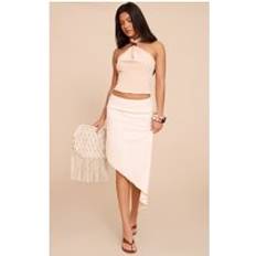 PrettyLittleThing Cream Peachskin Floaty Asymmetric Midaxi Skirt - White