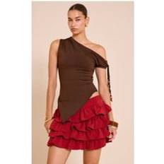 Red - Short Skirts PrettyLittleThing Floaty Woven Rara Mini Skirt - Deep Red