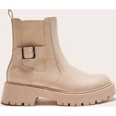 White Ankle Boots PrettyLittleThing Cream PU Round Toe Chunky Sole Ankle Boots - White