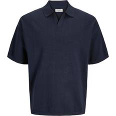 JJ Rebel Knitted Split Neck Polo - Navy