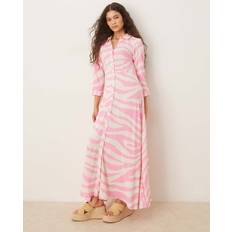 Oversize Klänningar Yas Zebrarandig Skjortklänning Maxilängd Oversize - Rosa