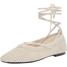 Pull&Bear Crochet Ballet Flats With Tie - Ecru-White