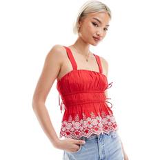 Florals Tank Tops New Look Women's Embroidered Shirred Cami Top - Red