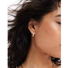 Accessorize Womens Sterling Silver-Plated Diamante Huggie Hoop Earrings - Grey