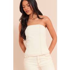 Beige Tank Tops PrettyLittleThing Bandeau Denim Top - Ecru
