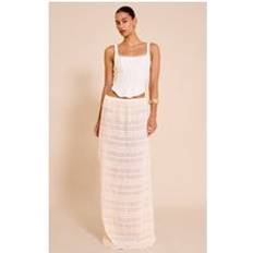 PrettyLittleThing Cream Textured Chiffon Maxi Skirt - White