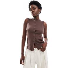 New Look Button Through Tank Top - Brown