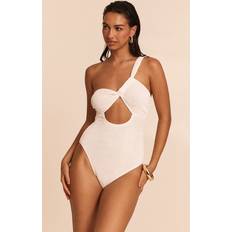 PrettyLittleThing Crinkle One Shoulder Cut Out Swimsuit - White