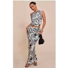 Zebra Kläder PrettyLittleThing Cream Zebra Print Onion Skin Low Rise Maxi Skirt - White