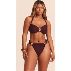 PrettyLittleThing Shape Halterneck Gold Trim Bikini Top - Purple