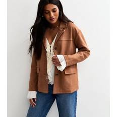 Women Blazers New Look Plus Size Tan Faux Suede Button Up Jacket Curves - Tan